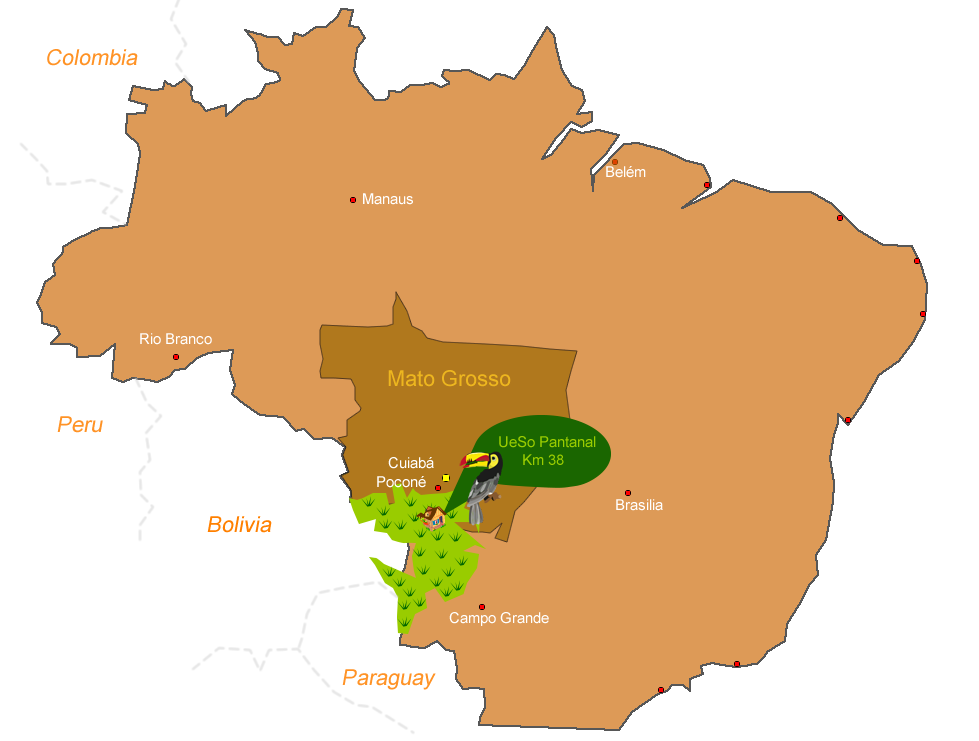 Karte des Pantanal Schwemmlandes mit UeSo Lodge