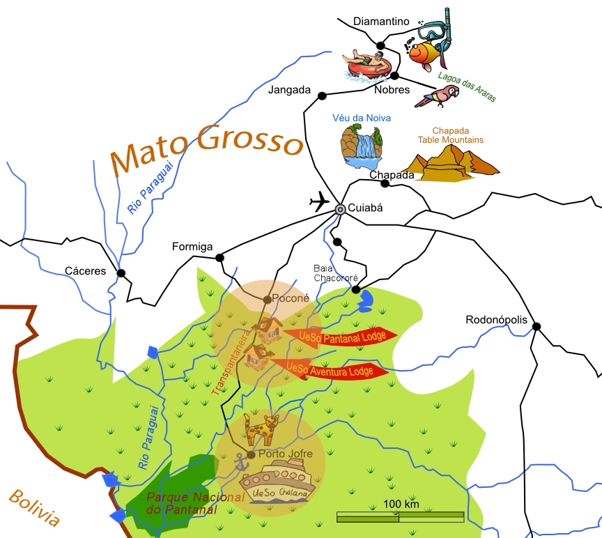Mapa do Pantanal, estado do Mato Grosso